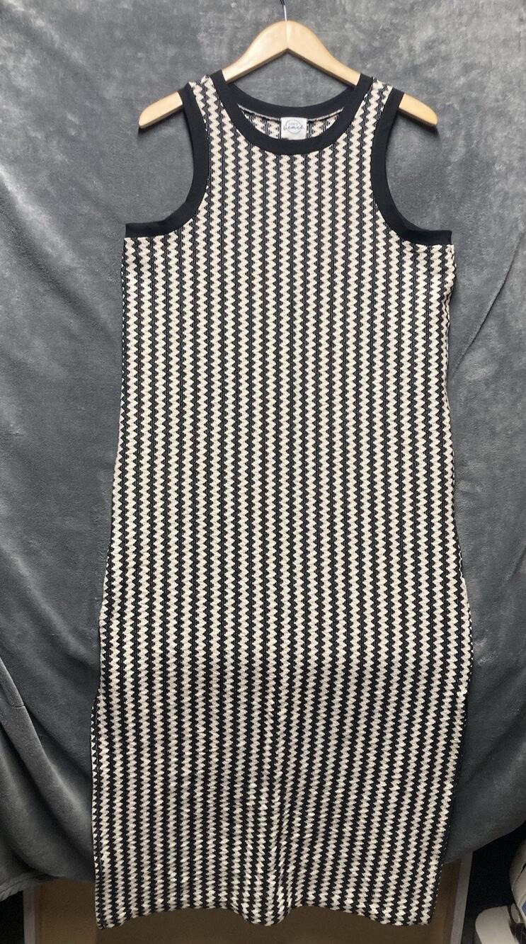LOFT Beach Zig Zag Crochet Midi Tank Dress Black Cream Resort Cruise Boho Mod M
